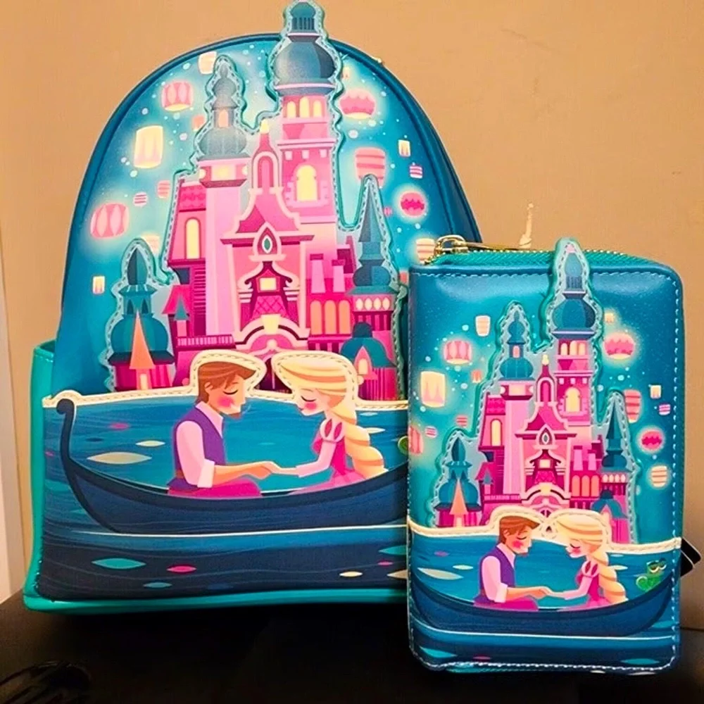 Set of 2-Glow Disney Princess Rapunzel Castle Lanterns Backpack and Wallet